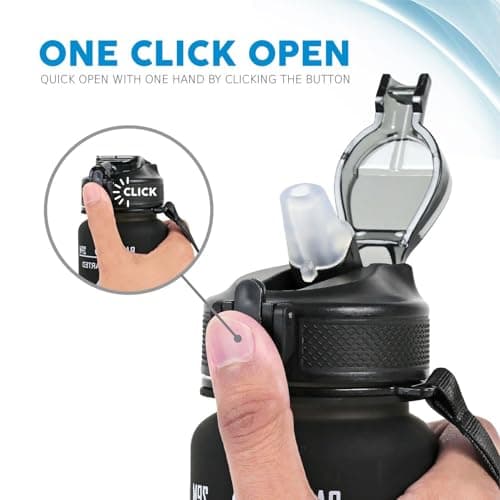 Livhome 1L Leakproof Hourly Water Bottle, BPA-Free Plastic Bottle with Straw, Time-Marking Intake Tracker, Motivational Gym & Sports Hydration Bottle for Adults (Black/White) — view 4