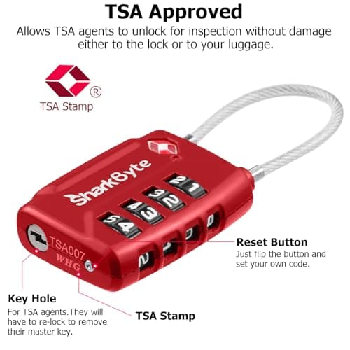 SharkByte TSA Suitcase Locks - 4-Dial Security Travel Combination Padlock, Flexible Wire Cable Travel Lock for Suitcases Luggage Case Travel Bag Gym Locker Code Small Padlock (Pack of 1) — view 2