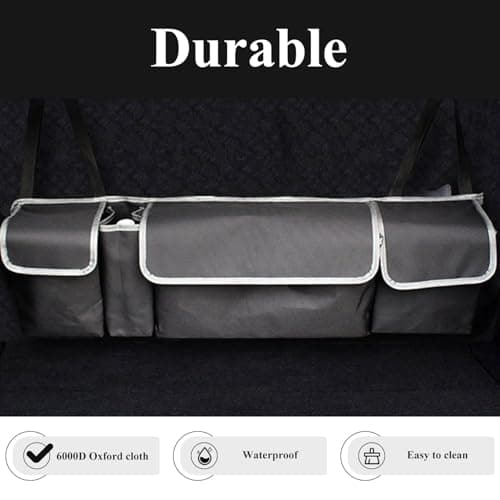 ASelected Car Trunk Organizer 90 x 25 x 12 cm with Adjustable Straps for SUV Foldable with Multiple Compartments Waterproof PVC Trunk Storage Space Saving, Black — view 3
