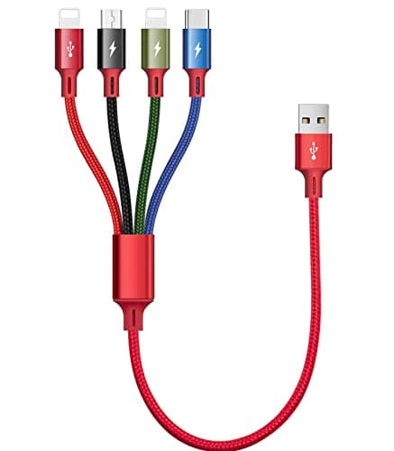 Short Multi Charger Cable [3.5A 35CM] 4 in 1 Charging Cable, Nylon Braided
