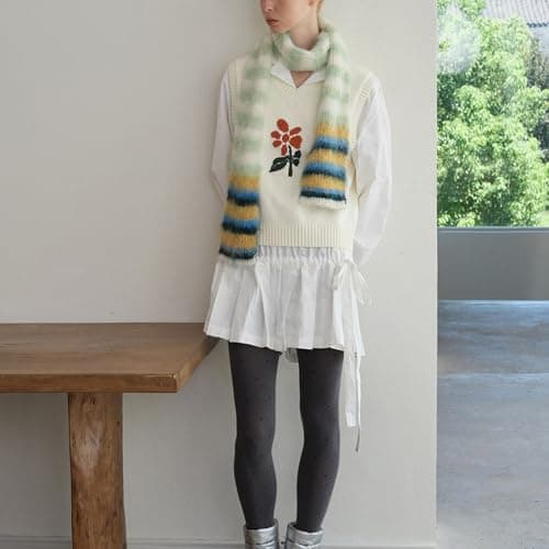 LAIOUSN Color Blocking Stripe Knit Scarf Soft Knitting Fabric Neckerchief Lightweight Unisex Winter Accessory for Family Travel Color Blocking Stripe Knitted Scarf — view 5