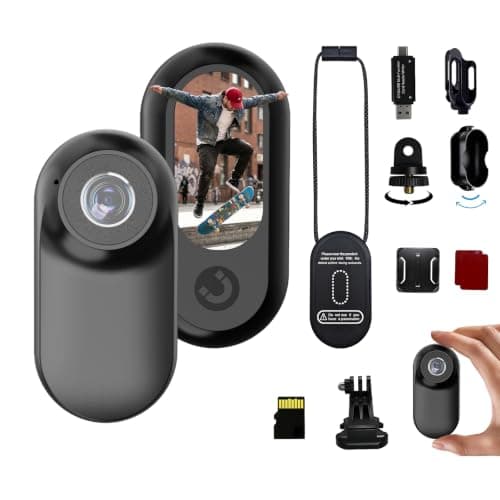 fceoul Mini Wearable Body Camera, 26g Lightweight Thumb POV Vlog Camera with 16GB Memory Card, 1.0" Screen & Magnetic Mount for Motorcycle Helmet, Cycling, Pets Travel