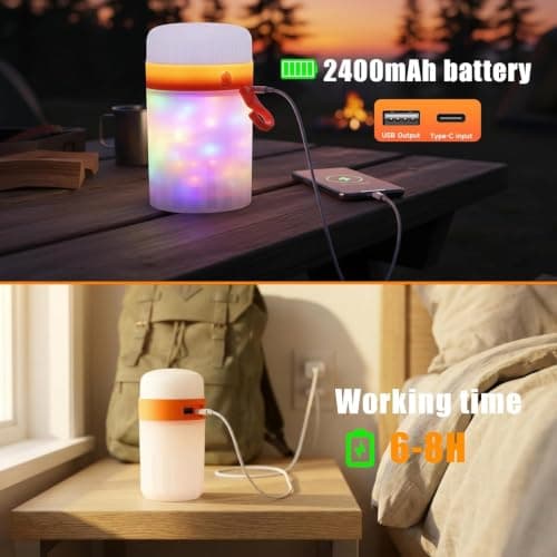EXETROL Camping String Lights, 4-in-1 Rechargeable Camping Lantern with 10m RGB Lights, Magnetic Base, Hanging Hook and USB Power Bank for Tent, Garden, Patio, Party and Emergency Use — view 6