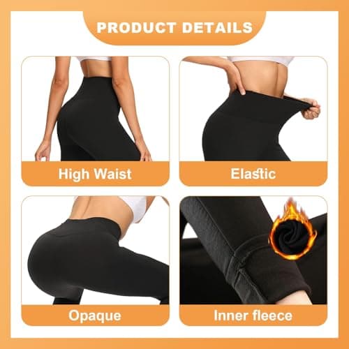 DDOBB Thermal Leggings Women High Waist Fleece Lined Winter Black Sports Leggings Workout Warm Yoga Pants Tights Running Hiking Gym(Black L-XL) — view 3