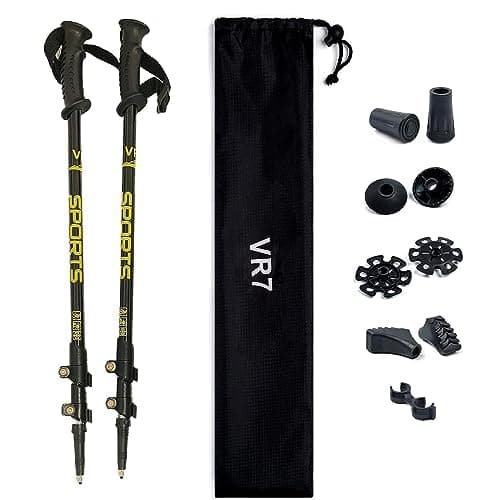 VR7 Pack of 2 Walking Poles - folding walking stick for hiking, Camping & Backpacking - Walking Sticks for women or men Trekking Poles with Cork Grip and Padded Strap (Black)