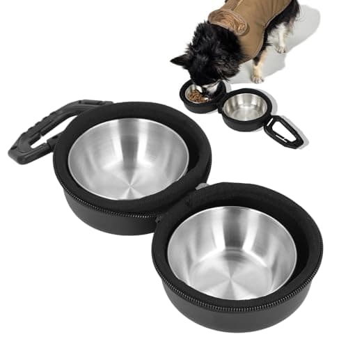 Double Dog Bowls with Bag Stainless Steel Portable Pet Food Water Bowl Set