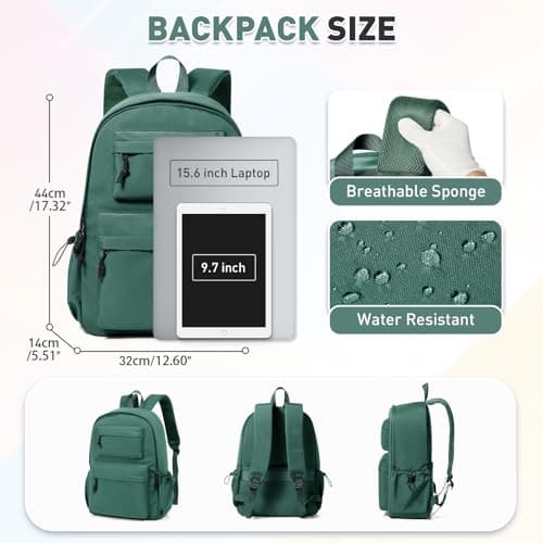HYC00 School Backpack for Teens Secondary School Bag Girls Boys College Backpack Water Resistant 15.6” Laptop Backpacks for Women Men Anti Theft Rucksack Bags Work Bookbag Student Daypack,Army Green — view 3