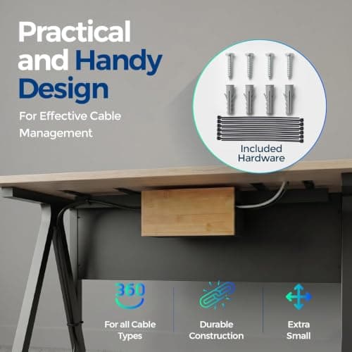 Cable Organiser Box Bamboo 24.5x13x11cm, Black, Wall Fixings Included — view 3