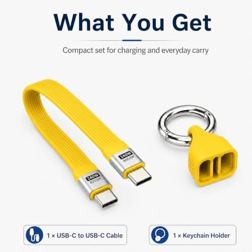 LANQEAOR USB C to USB C Cable 240W Rated, Short Keychain PD Lead, Yellow — view 3