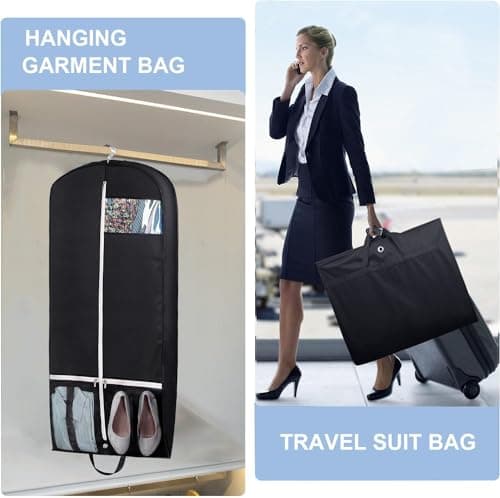 MISSLO 54" Suit Carriers for Men Women Travel Suit Bag Hanging Long Dress Garment Covers for Clothes Storage with 2 Pockets, Black — view 2