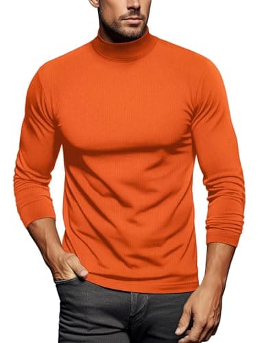 Zengjo Mens Thermal Base Layer Mock Neck Top(Orange,L)