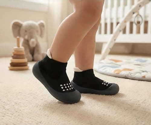 Dookeh Baby Shoes Boys Girls First Walking Shoes Non Slip Soft Sole Sneakers Toddler Infant Babygirl Sock Shoes (A2-Black, UK Footwear Size System, Toddler, Age Range, Medium, 12 Months, 18 Months) — view 2