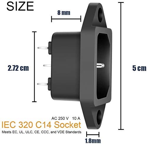 RUNCCI-YUN 10 Pack AC 250V 10A IEC 320 C14 Panel Mount Plug Adapter Power Connector Socket Black Screw Mount 3 Pins Inlet — view 3