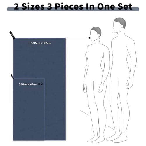 Pameil Microfibre Towel,3 Set(80 x 40cm x2 +160 x 80cm) Large Microfibre,Quick Dry Towel,Gym Workout Travel Swimming Beach Camp Outdoor Hiking (Navy blue) — view 3