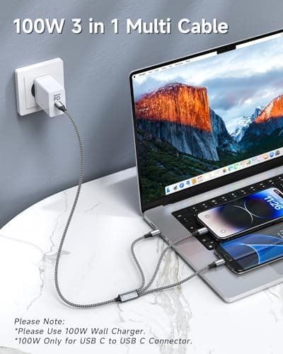 RAVIAD 100W USB C Multi Charger Cable Short [50CM] 3 in 1 Fast Charging — view 2