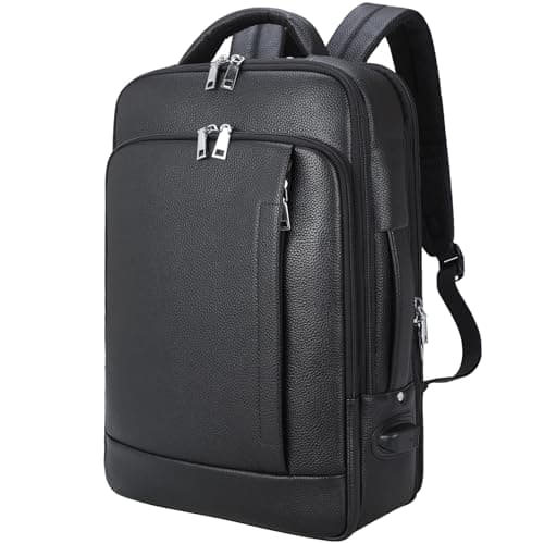 TIDING Genuine Leather Expandable 15.6" Laptop Backpack for Men