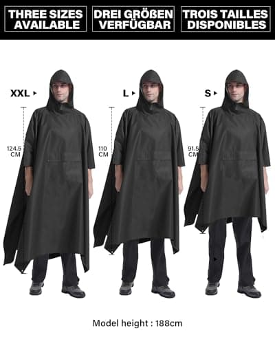 Coutyuyi Waterproof Rain Poncho Adult Unisex with Hood & Pocket(Black，XXL) — view 6