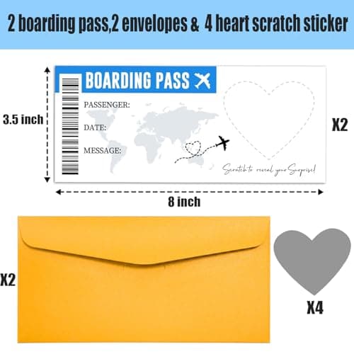 CAMOSE 2pc Romantic Travel Surprise Ticket Scratch Off Envelopes Set - Personalised Flight Ticket & Boarding Pass for Adventure Trip Reveal, Holiday Scratch Card Gift with Ticket Design — view 3