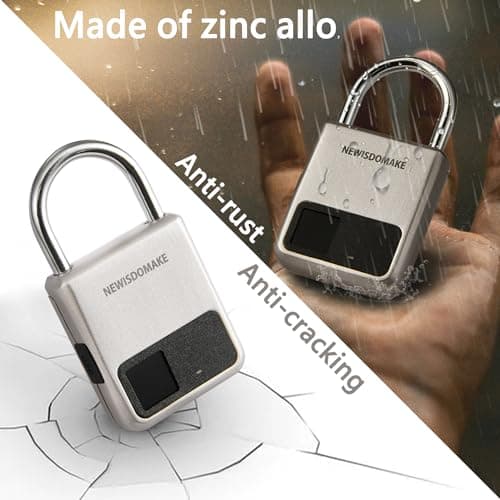 Fingerprint Padlock, Smart Padlock with USB Charging Support, Fingerprint Lock, Biometric Lock Suitable for Luggage, Bookcase, Suitcase, Backpack, Bike, School Locker, Gym Locker Lock(Gold) — view 4