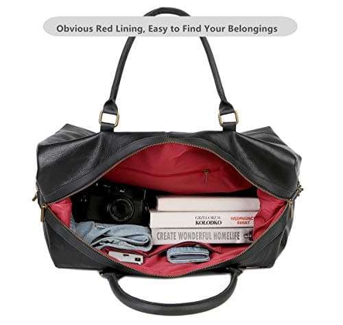 BAOSHA Oversized Faux Leather Travel Duffel Tote Bag Carry On Overnight Weekender Bag Travel Holdall for Men and Women HB-14 (Black) — view 4