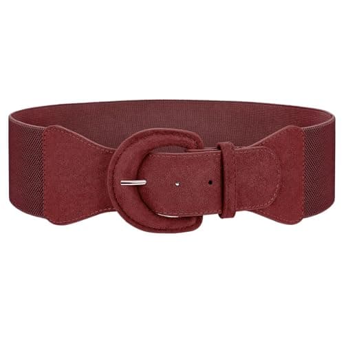 JASGOOD Women Suede Elastic Belt Wide Stretchy Waist Belt, Vintage Chunky Buckle Belts for Dress,Burgundy