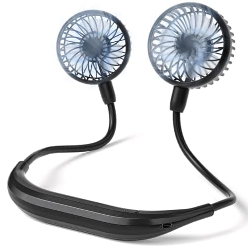 Amacool Neck Fan Battery Operated Neckband Fan 3-Speed Hand-Free Wearable Lightweight Personal USB Fan for Hot Flashes Home Office Travel Outdoor Sports