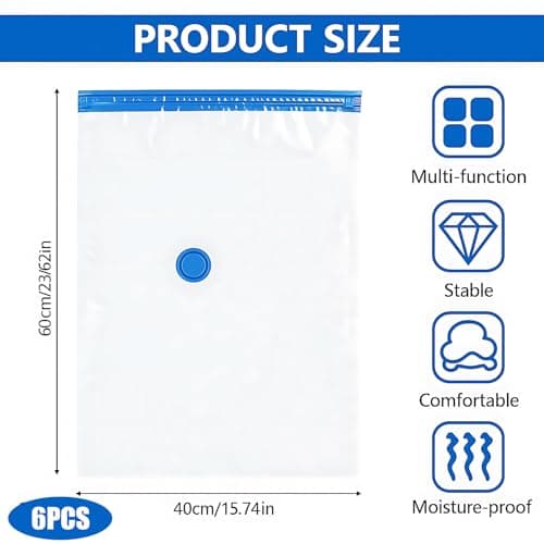 6Pack Vacuum Storage Bags for Clothes, Reusable, 40x60cm Travel Essentials Sealer Compression Bags, Space Saver Vacuum Cubes Packing Bags, for Storage Coats Clothes Towels Bedding Duvet Blanket — view 2