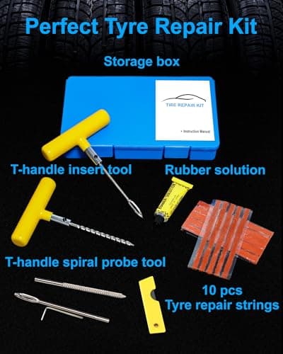 Beanewone Tyre Repair Kit, Car Tyre Puncture Repair Kit for Heavy-Duty Professional-Grade Vehicles, All-Terrain Vehicles, Motorcycles, Truck Tyres, Puncture Repair Kit Car, Emergency Puncture Repair — view 2