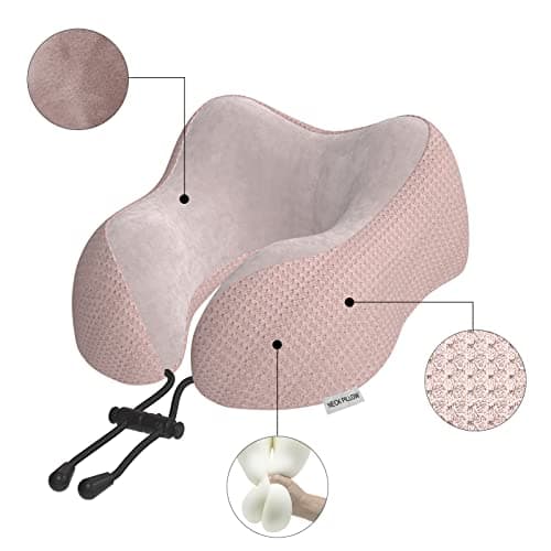 Yomisee Travel Pillow Neck Pillow for Travel Airplane Memory Foam Flight Pillow for Cars, Trains, Home, Offices (Pink) — view 5