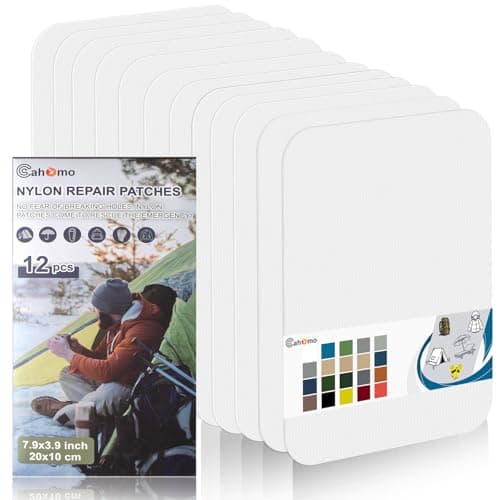 Cahomo Nylon Repair Patches 20x10 cm 12 pcs Nylon Repair Tape Nylon Fabric Patch Self Adhesive Outdoor Camping Gear Nylon Repair Kit for Tent, Umbrella, Down Jackets, Sleeping Bag, Knapsack （White）