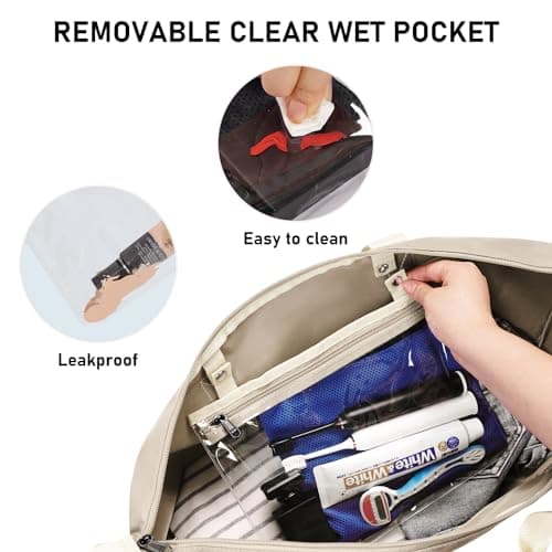 ECOHUB Easyjet 30L Cabin Bag - 45x36x20 Underseat Travel Flight Bag with Foldable Carry On, Removable Wet Pocket, Waterproof Overnight Holdall for Women (Beige) — view 5