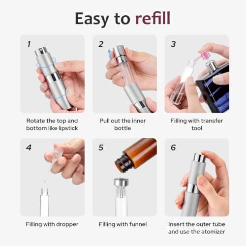 Toureal Travel Perfume Atomiser Refillable, 8ml Atomiser Spray Bottle,White — view 4
