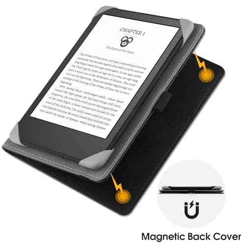HGWALP Universal Case for 6" eReaders, Folio Leather Stand Cover with Handstrap Compatible with All 6 inch Kindle Paperwhite/Kobo/Tolino/Pocketook/Sony E-Book Reader-Black — view 4