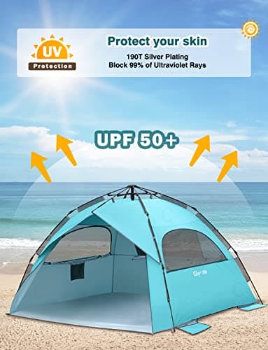 Glymnis Pop Up Beach Tent 4-6 Person, UV Protection Beach Sun Shelter Tent — view 5
