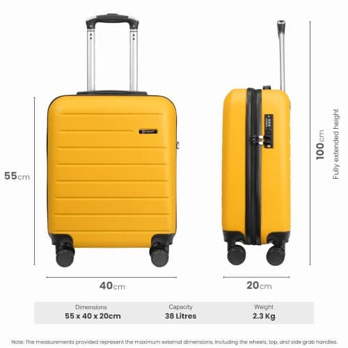 Rocklands® Lightweight 4 Wheel Hard Shell Luggage Suitcase Ryanair Cabin Carry on Travel Bag 55x40x20 (Mango Yellow) — view 6