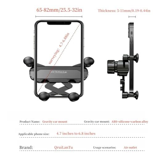 QruiLanTu Car Vent Phone Mount Gravity Cell Phone Holder Never Blocking Vent with Rotatable Swing Arm Hands Free Universal Extension Clip Air Phone Holder Car Fit for All Phones iPhone Samsung — view 6