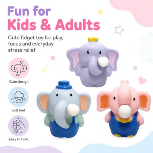 Elephant Squeeze Fidget Toy, Soft Sensory Stress Relief Toy, Cute Squishy Elephant Stress Ball for Kids & Adults, Anxiety Relief & Focus Desk Toy, Portable for Home, Office & Travel, Lavender — view 3