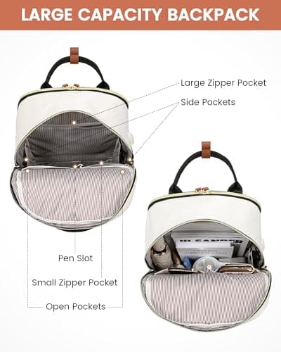 LOVEVOOK Backpack Womens, 15.6 Inch Laptop School Bag, Waterproof Work Travel Rucksack with USB Port, Anti Theft Ladies Computer Back Pack for College Uni Office Business, Beige Black — view 4
