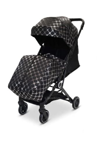 Lightweight Stroller, Baby Pushchair, Compact Travel Buggy, One Hand Foldable, Upgraded Wheels, Four Seasons Stroller, Foot Cover, Rain Cover (Black - Platinum Lattice) — view 4