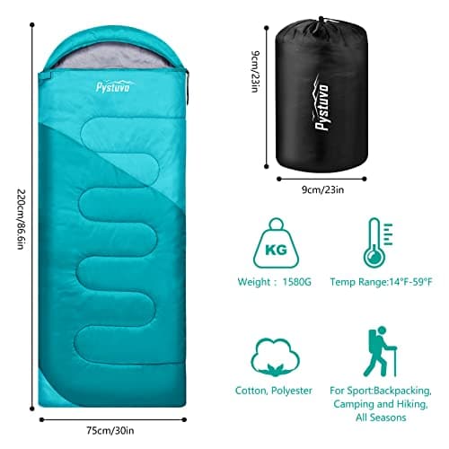 Pystuvo Sleeping Bag for Adults,4 Season Sleeping Bag,Lightweight,Waterproof Indoor & Outdoor Use,Blue — view 2