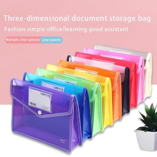 A5 Expandable Plastic Wallets, PP Document Folder, Transparent Pockets Files with Snap Button & Name Card Slot for Office Business Travel Home Organization (Pink) — view 3