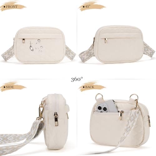 MAXTOP Small Quilted Crossbody Bags for Women Nylon Cross Body Purses Travel Essentials Casual Fanny Pack with Adjustable Strap,Gifts for Women（Beige） — view 6