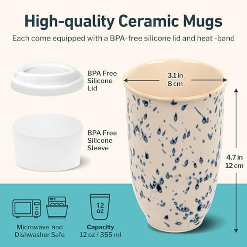 NOVA CERAMICS Travel Mug - Travel Size Mug – Reusable Coffee Mug Unique to Go Mug – Microwave & Dishwasher Safe Coffee White & Blue Tumbler - Gifts for Women Men Him Her – 355ml – Orchid — view 3