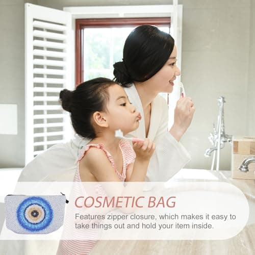 SECFOU Stylish Silver Toiletry Bag Portable Polyester Makeup Organizer Pouch for Camping and Travel Waterproof Travel Cosmetic Bag with Evil Eye Design for Women — view 6