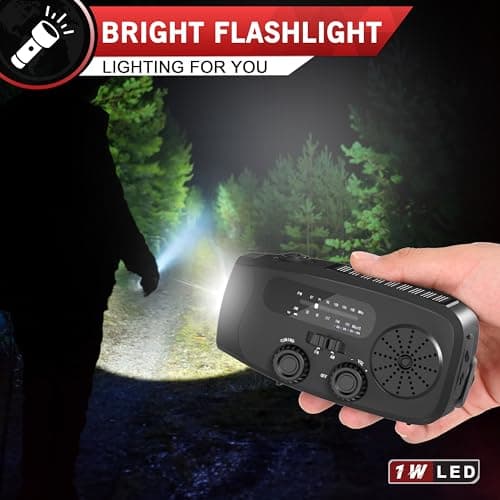 Wind Up Radio UK 2000mAh hand crank radio with AM/FM, Emergency Radio with Flashlight & SOS Alarm, solar radio for Camping, emergency survival kit (Black) — view 5