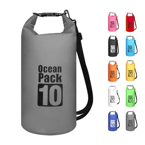 MORAINJAY 10L Grey Dry Bag,Waterproof Bag with Single Adjustable Shoulder Strap,Middle Capacity Dry Sack 2L 5L 10L 15L 20L 30L for Outdoor Camping,Rafting,Swimming,Boating,Surfing