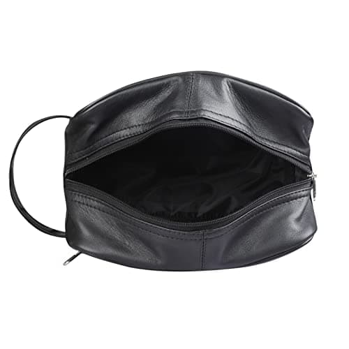RAS WALLETS Mens Womens Genuine Leather Toiletry Bag – Hanging Travel Wash Bag, Shaving Kit, Cosmetic Makeup Case Pouch Bag for Gym & Overnight Trips – 3540 (Black) — view 6