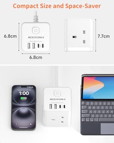 Cube Extension Lead with USB C Slots, 3 Way Power Extension — view 5