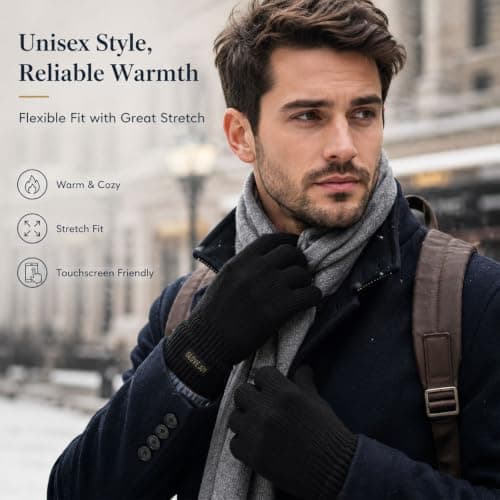 Innfttwo Merino Wool Thermal Gloves Womens, Mens Winter Glove, Winter Touchscreen Gloves with Fleece Lining for Running Ski,Black,L — view 4