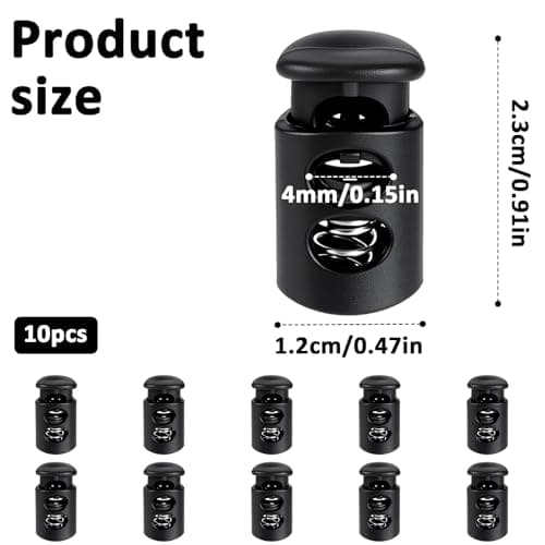 Apausvcm 10Pcs Shoe Lace Tie Locks, Plastic Cord Locks Double Hole Drawstring Stopper Fastener Black Spring Cord Lock for Shoelaces Drawstrings Paracord Clothing Bags Sweatpants Hats (Thin) — view 2
